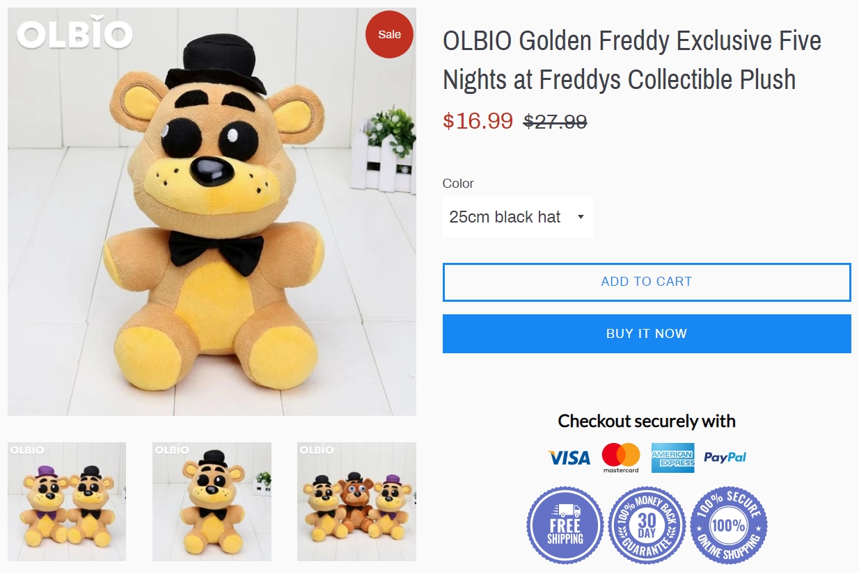 25cm FNAF Freddy Fazbear Plush Toys Golden Bear Nightmare Cupcake Foxy  Balloon Boy Clown Stuffed Dolls