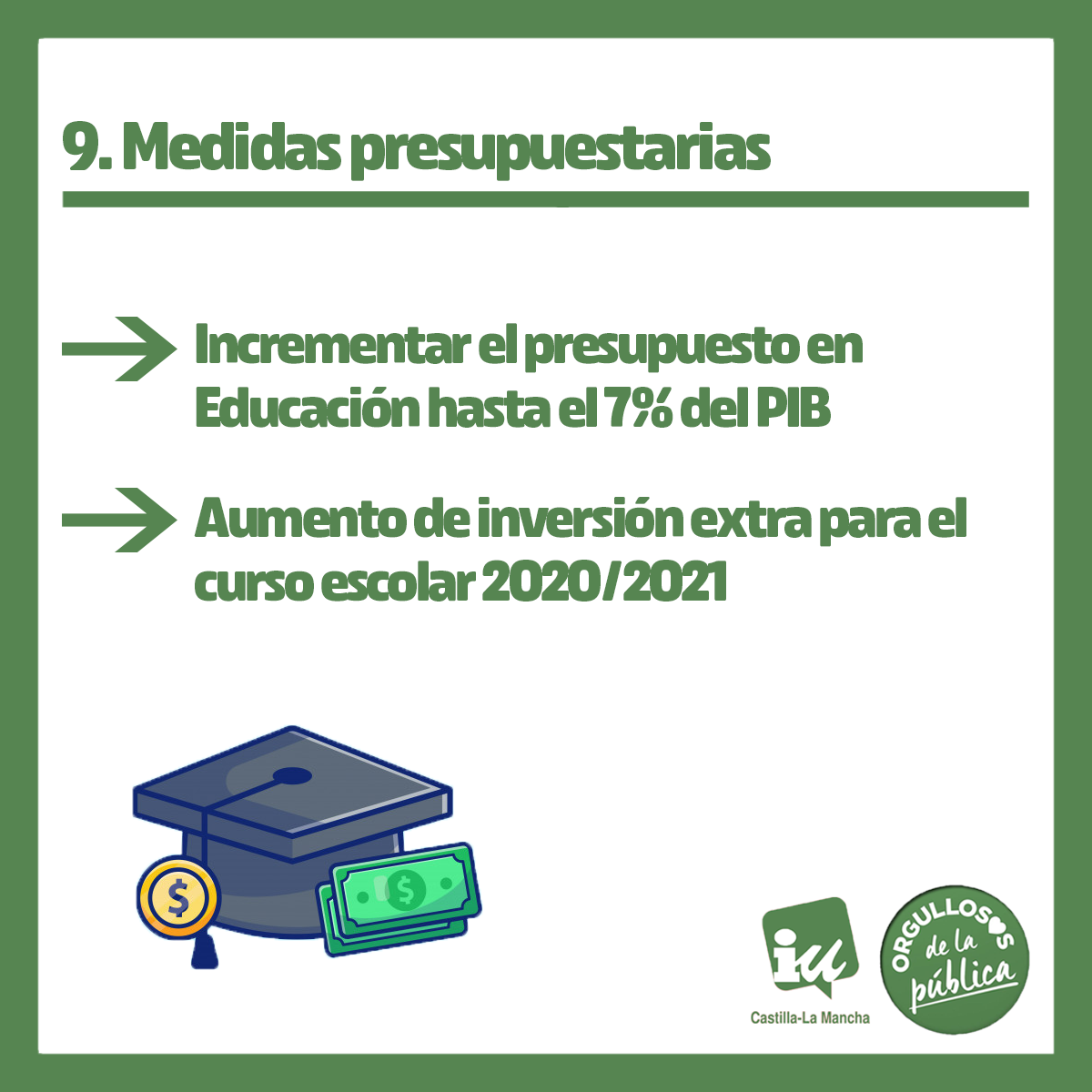 iuclm's tweet photo. 9⃣ Necesitamos una inversión en educación que permita revertir los recortes del PP, incrementando el presupuesto hasta el 7% del PIB y blindado en la Constitución.

#CursoEscolarCLM https://t.co/48P8ViuszD
