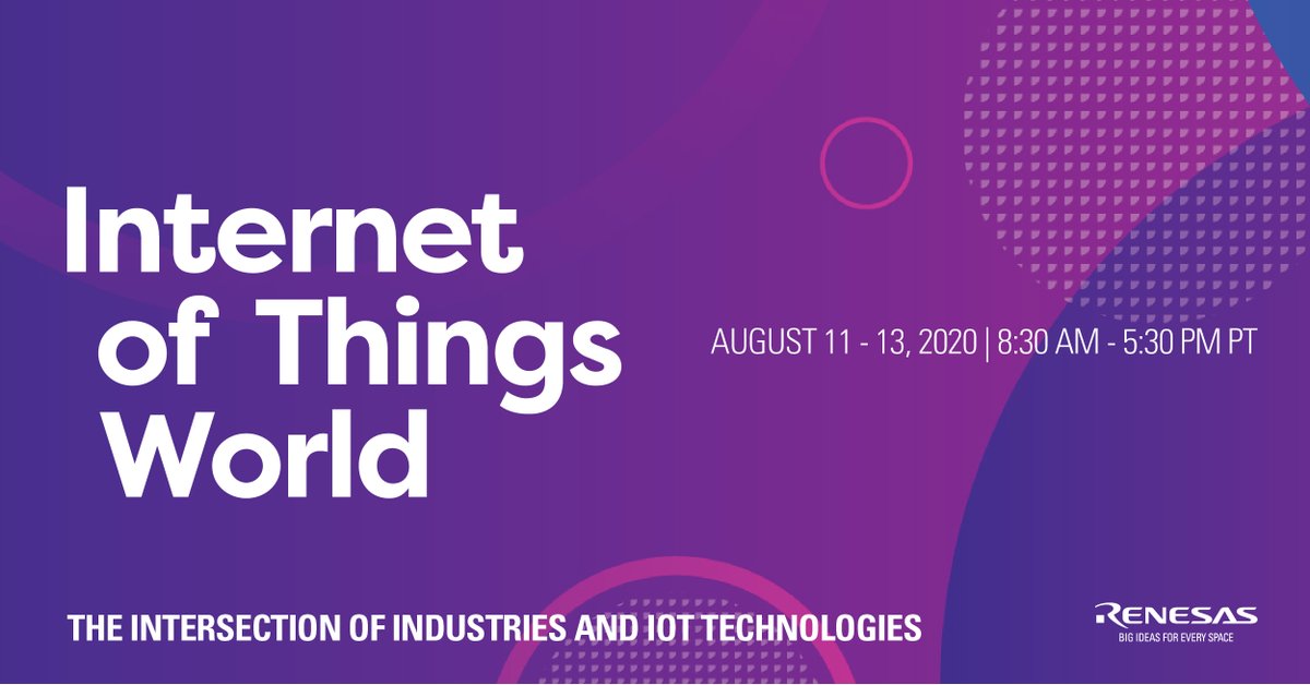 RenesasGlobal's tweet photo. Visit #Renesas #VirtualExhibition at #IoTWorld 2020, 11-13 August 2020, to explore our latest innovations in #WinningCombinations of analog, power, sensors, and embedded processing for #IoT applications. Sign up now and e-meet Renesas experts online - https://t.co/0kVjTYiffp https://t.co/mIep2VfAcQ