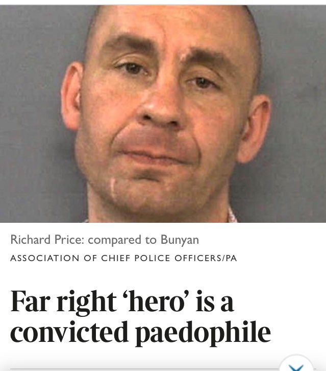 Here he’s taken a leaf from the book of this guy, Richard Price, close friend of Tommy Robinson & EDL organiser.When he was convicted of violence at an EDL march Tommy & co called him a hero & ‘political prisoner’. He was ALREADY on the register for indecent images of children
