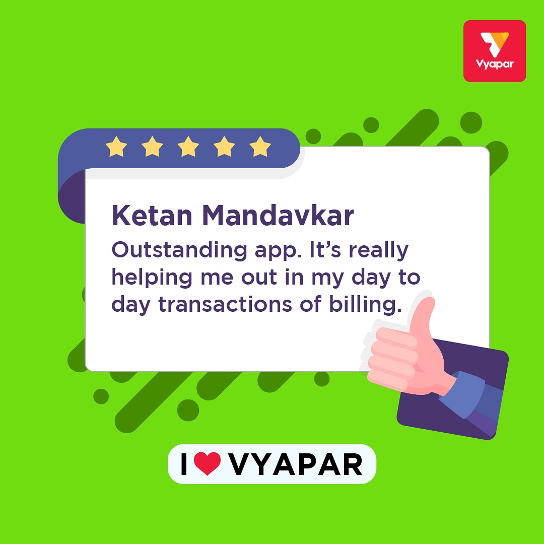 VyaparApp's tweet photo. React with a ❤ if you agree. 🙂😍
#review #CustomerService #happycustomer #CustomerSuccess #customersatisfaction #Businessman #smallbusinessman #kirana #vyapari #fintech #testimonial #testimonialtuesday #feedback #reviews #shoplocal #VocalForLocal #SME #Finance https://t.co/PI1p79eXOe