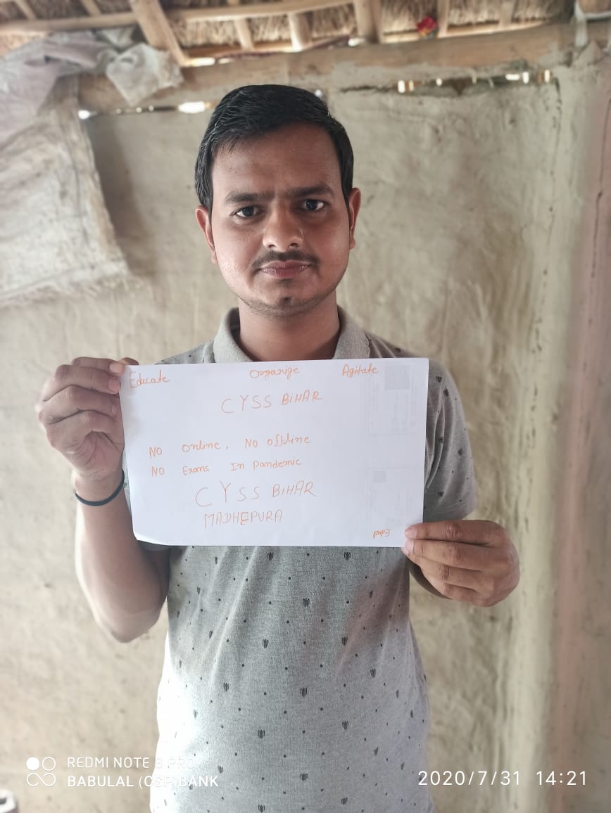 AsifAliCYSS's tweet photo. Students on Hunger strike from TP College Madhepura,BNMU
CYSS District President Babulal Kumar Yadav
#CYSSAgainstExamsInCovid
#NoExamsInCovid
#RejectUGCGuidelines https://t.co/nhBLDgMtak