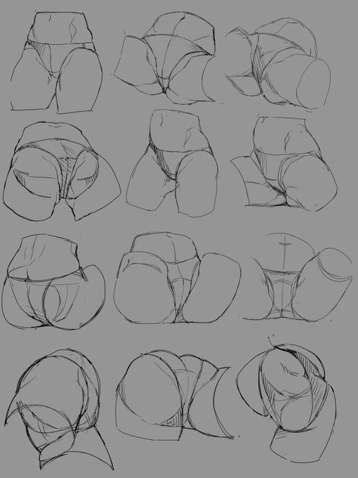 下半身の形に悩んだので練習。下着を穿かせると描きやすかったのと、二つの穴の位置と形を補助する謎の模様を考えてみた。ぱっと見のクリーチャー感。 