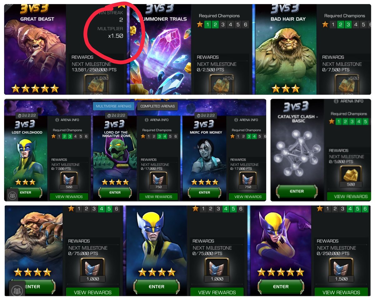 SGrierson2JA's tweet photo. @MarvelChampions what happens when you normally grind a lot of arena &amp; find yourself burnt out, &amp; starring at rows of arena? 1 day later &amp; win streak of 2 in 1 arena. 

Some arena change can be implemented right away top 300 for  5*, 2 heros in one arena. 
#qualityoflifechanges https://t.co/N1AZ7wOBrD