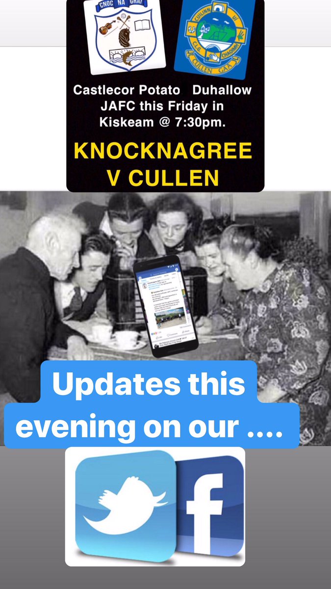 KnocknagreeGAA's tweet photo. Updates throughout the evening on our Facebook and Twitter @KnocknagreeGAA v @cullengaa ๐โช๏ธ๐ต #LookUsUp ๐๐๐ @DuhallowGAA @CastlecorPotato #ItsChampionship ๐ช https://t.co/UUQrUcD6mn