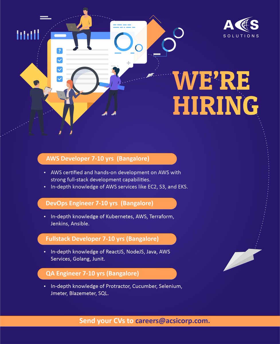 Have you considered a career with ACS Solutions? #nowhiring for multiple positions for our Bangalore location. Immediate joining preferred. Send in your CVs to careers@acsicorp.com. 

#jobs #careers #applynow