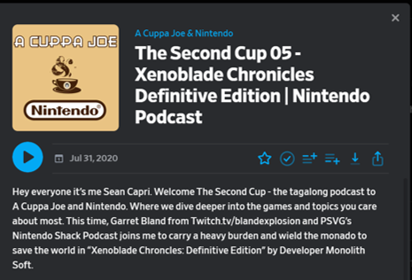 BlandExplosion's tweet photo. Happy Friday everybody. I may have been absent from @ShackLife this week, but I am in a Second Cup @CuppaNintendo  episode talking about Xenoblade Chronicles with @seancapri! Such a fantastic game. Check a look! 😉 https://t.co/uL6OpmtD7S