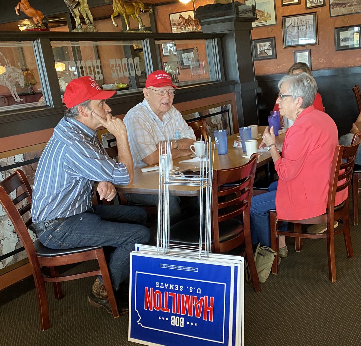 HamiltonforKS's tweet photo. We’re in Dodge City this morning meeting Republican voters in Southwest Kansas! Garden and Liberal are up later today! #kssen #ksleg https://t.co/k1UovlN9sK