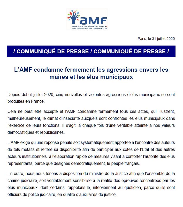 L'AMF condamne fermement les agressions envers les #maires et les élus municipaux #Collterr amf.asso.fr/documents-lamf…