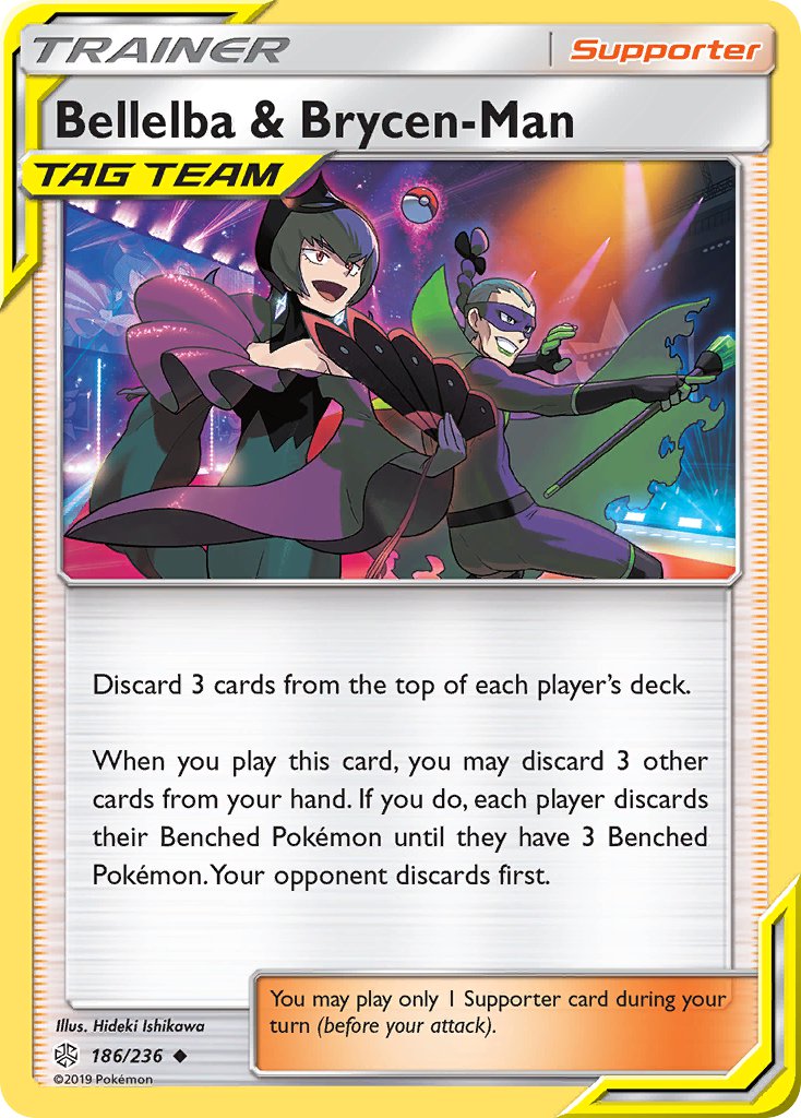 PokemonLegality's tweet image. [TCG]

As of August 28th 2020, the following cards will be banned from Standard format

Bellelba &amp;amp; Brycen-man (Cosmic Eclipse) serebii.net/card/cosmicecl…
Mismagius (Unbroken Bonds) serebii.net/card/unbrokenb…
