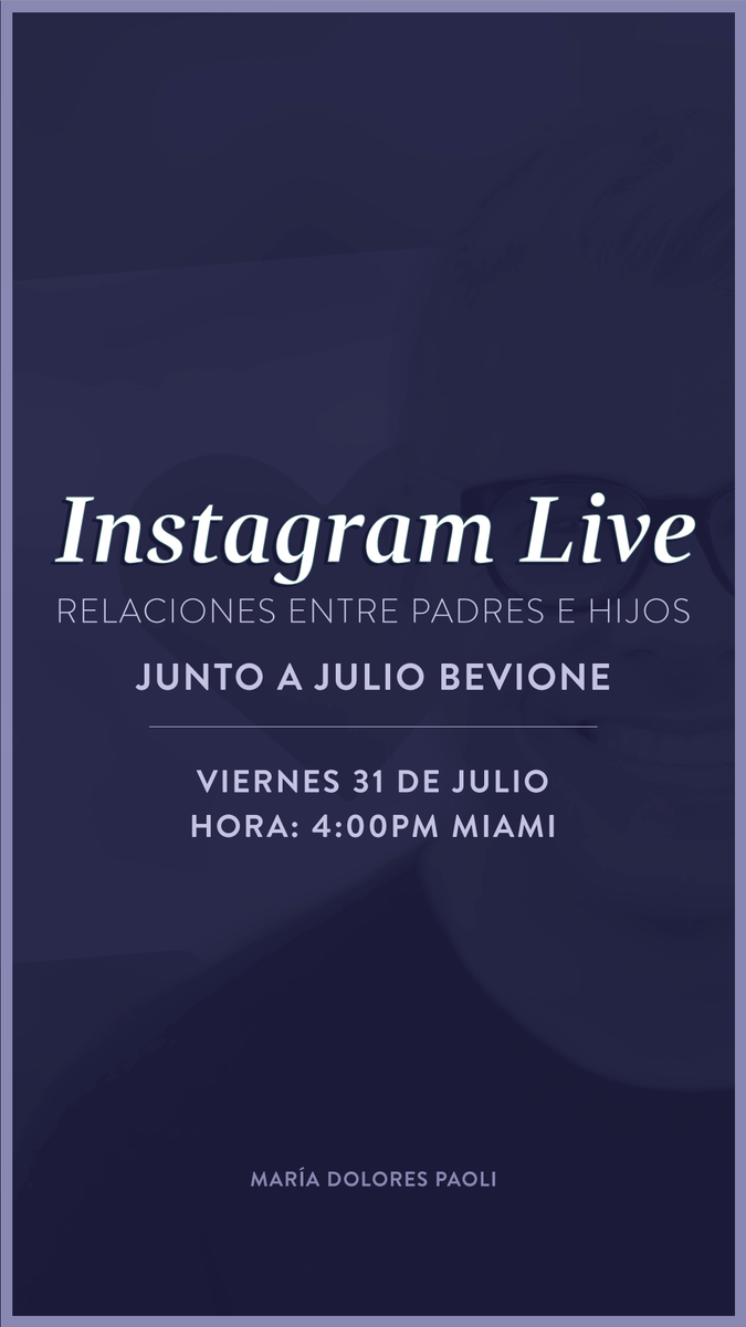 Hoy estaré junto a mi querido <a href="/JulioBevione/">Bevione</a> a través de un Instagram Live.

Conversaremos un rato sobre las relaciones entre padres e hijos, espero verlos por allá.

A partir de las 4:00pm hora Miami.

Instagram:
Julio Bevione: <a href="/bevione/">BEVIONE</a>
Personal: @mariadolorespaoli