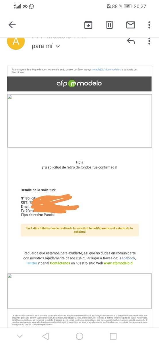 DanielaTapiaTej's tweet photo. @Superpensiones Como puede ser que afp modelo mande ese correo siendo que pedi el retiro máximo  y me llegue este correo que pedí el parcial, deben dar alguna solución. https://t.co/BcA4ohFFYt