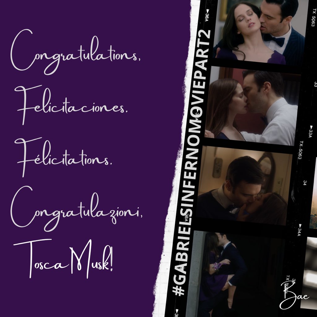 Nuestra mayor gratitud a <a href="/ToscaMusk/">Tosca Musk</a>  por haber creado la mejor adaptación de libro a película que existe. #GabrielsInfernoMovie es un sueño hecho realidad para todos los lectores de <a href="/sylvainreynard/">Sylvain Reynard</a>. ¡Felicitaciones a ambos por una producción impecable! Estamos felices ♥️