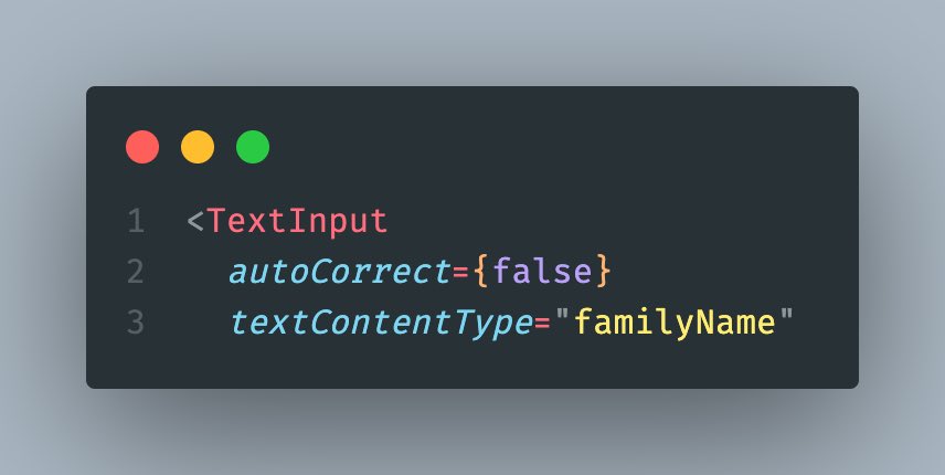 peter_makowski's tweet image. For anyone out there trying to get AutoFill from contacts working with react-native on iOS:

Set autoCorrect to false!

#react-native #ios