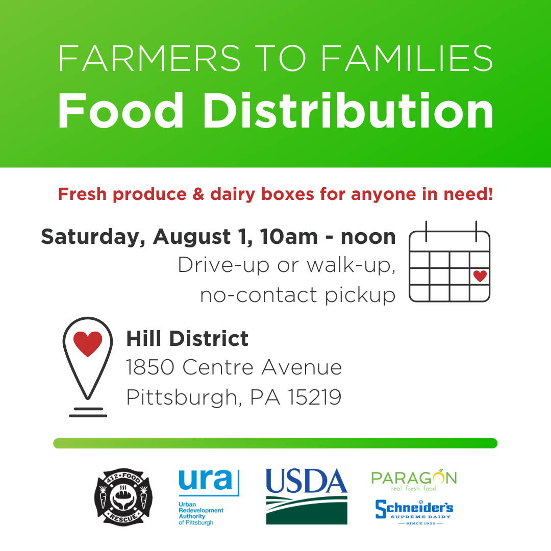 Urban Redevelopment Authority of Pittsburgh (URA) (@urapgh) on Twitter photo Tomorrow! There will be a #FarmerstoFamilies food box distribution in the #HillDistrict. Drive-up, walk-up, or bike-up for fresh food. Open to anyone in need. <a href="/412FoodRescue/">412 Food Rescue</a> <a href="/schneidersdairy/">Schneider's Dairy</a> <a href="/USDA_AMS/">USDA Ag Mktg Service</a> <a href="/paragonfoods/">Paragon Foods</a> Tomorrow! There will be a #FarmerstoFamilies food box distribution in the #HillDistrict. Drive-up, walk-up, or bike-up for fresh food. Open to anyone in need. <a href="/412FoodRescue/">412 Food Rescue</a> <a href="/schneidersdairy/">Schneider's Dairy</a> <a href="/USDA_AMS/">USDA Ag Mktg Service</a> <a href="/paragonfoods/">Paragon Foods</a>