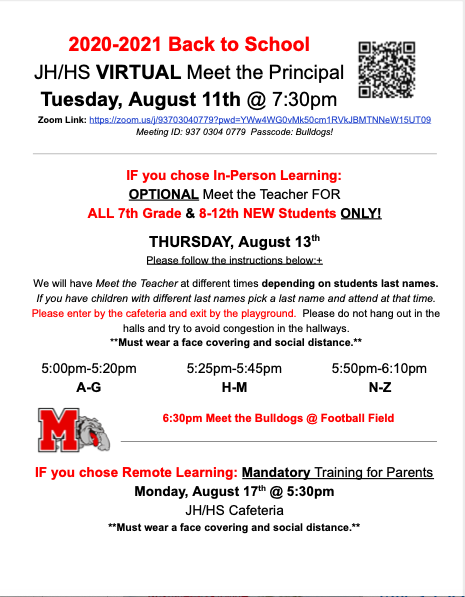 MilesHighSchool's tweet photo. JH_HS-2020-2021 Back to School
VIRTUAL Meet the Principal Tuesday, August 11th @ 7:30pm https://t.co/6DHuRvz825