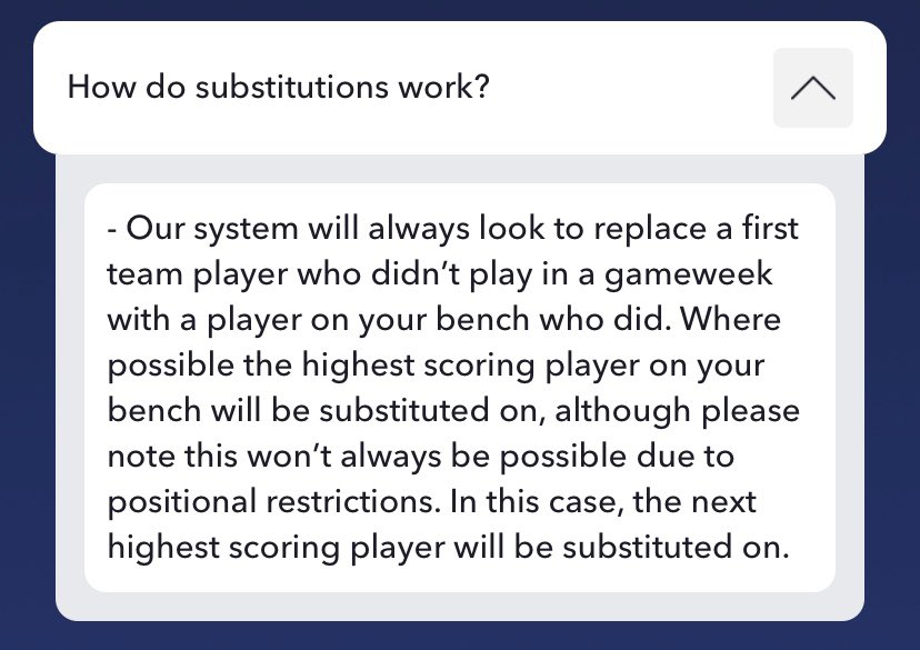 4. Have at least 1 non-playing player in your squad AND START THEM (max. 2) One of the differences between FFS and FPL is that your highest scoring sub will be auto-subbed on when one of your XI does not feature (if a valid formation can still be made) #FFScotland