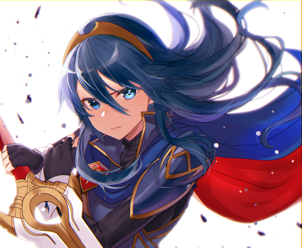 lucina (fire emblem) 1girl blue eyes blue hair weapon solo long hair sword  illustration images