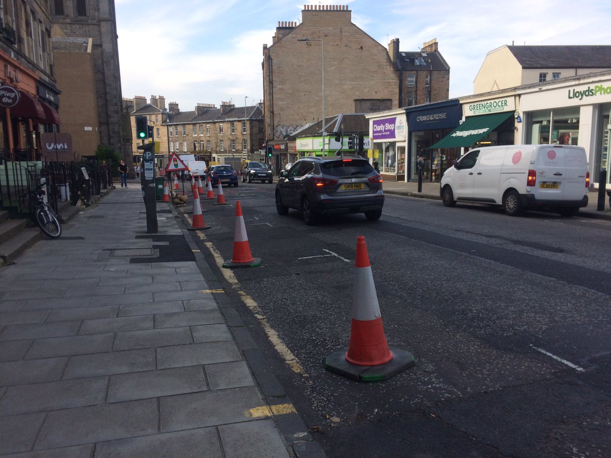 Made it to Stockbridge. Horrible traffic. People cycling behind pedestrian cones and then giving up as cones displaced. No conflict with pedestrians. Looking for a bike friendly shop to support. First question - where is the bike parking?