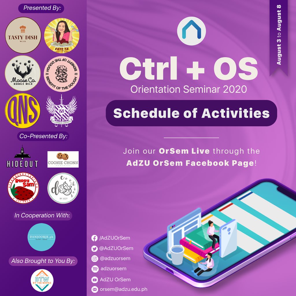 AdZUOrSem's tweet photo. Happy Feast Day of St Ignatius of Loyola! 🛡⚔️ 

Let's enter the school year 2020-2021 with a bang! 

SCHEDULE OF ACTIVITIES -
There will be daily live sessions with exciting activities and asynchronous sessions on the AdZU EClass. 

ACCESS PRIMER HERE: https://t.co/YNxNyQGQfm https://t.co/KuRWGgMWaU