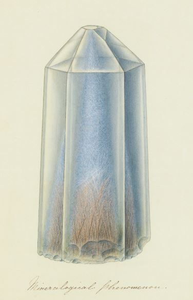 <a href="/royalacademy/">Royal Academy</a> <a href="/RoySocChem/">Royal Society of Chemistry</a> <a href="/RoyalAstroSoc/">Royal Astronomical Society</a> <a href="/LinneanSociety/">The Linnean Society of London</a> @SocAntiquaries For #CollectionsUnited - Print of a specimen of smithsonite on fluorite from Rutland Cave nr Matlock, Derbyshire, [c.1811] by James Sowerby alongside a drawing of a quartz crystal with asbestos inclusions [1854] by his granddaughter Charlotte Sowerby (1820-1865) #HumanConnections