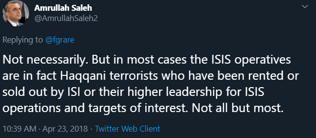 5 - NDS Former chief - Amarullah Saleh used to paddle this on his twitter TL - But till date, its not been proved in any other manner - Instead IEA's spokesperson claimed that there is no Haqqani Network, instead there is only IEA and its an opposing force of ISIS & TTP.