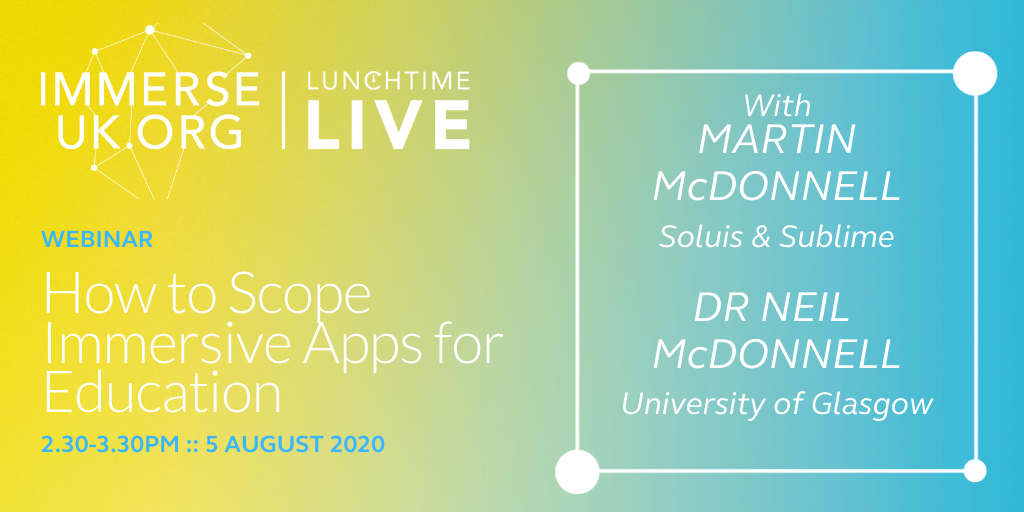 IUK_Immersive's tweet image. Don&apos;t miss out on a cracking webinar on 5 Aug- getting the lowdown on how to scope immersive apps for education with the ace @martin_m_mcd &amp;amp; @nltmcd.

Open to all - register 👇👇👇

ow.ly/6M1N50AMaz1