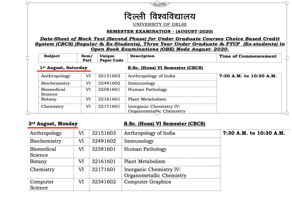 tusharbhatia_4's tweet photo. @advAkashSinha I came across something very strange today when I was looking at the datesheet for the mock exams. 

We have the same paper on different days, so this is effectively not a mock exam. It's just a trial run again. 

#DUAgainstOnlineExams https://t.co/InzbILOvjk