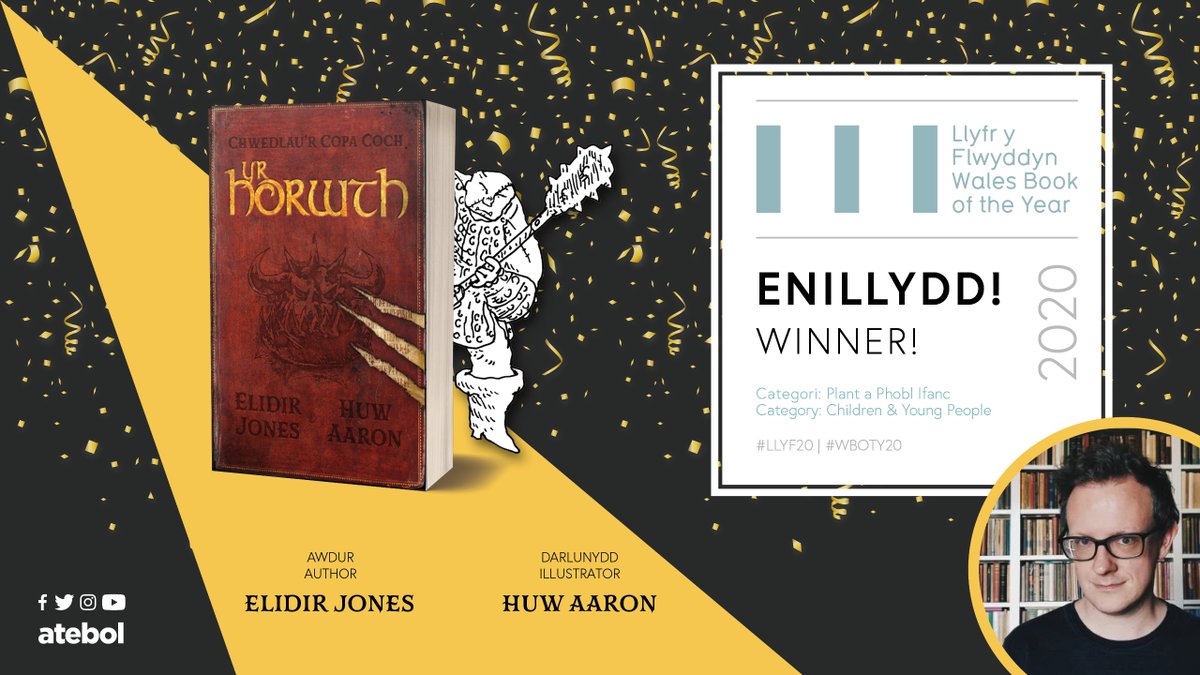 Atebol's tweet photo. 🏆 Llongyfarchiadau fil @ElidirJ 🎉

🌟 Chwedlau'r Copa Coch: Yr Horwth 🌟

Enillydd Gwobr Categori Plant a Phobl Ifanc Llyfr y Flwyddyn 2020 @LlenCymru 

Pawb yn @Atebol wedi gwirioni mai'r Horwth yw enillydd cyntaf un y categori newydd sbon yma 🤩

#LLYF20 #YrHorwth @huwaaron https://t.co/IG1yqpOS4f