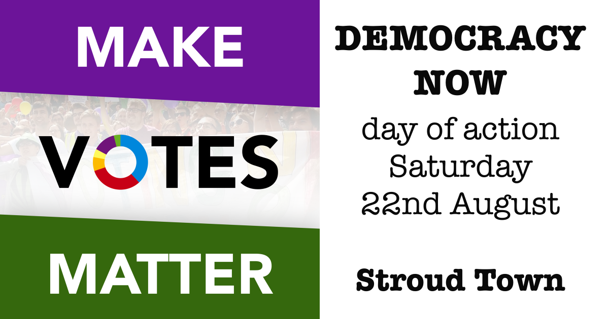 Stroud4PR's tweet photo. Democracy NOW - MVM Stroud District Day of Action
22nd August 2020

Find out more here
https://t.co/mkxb52FdE4 https://t.co/6YoseYSy5m
