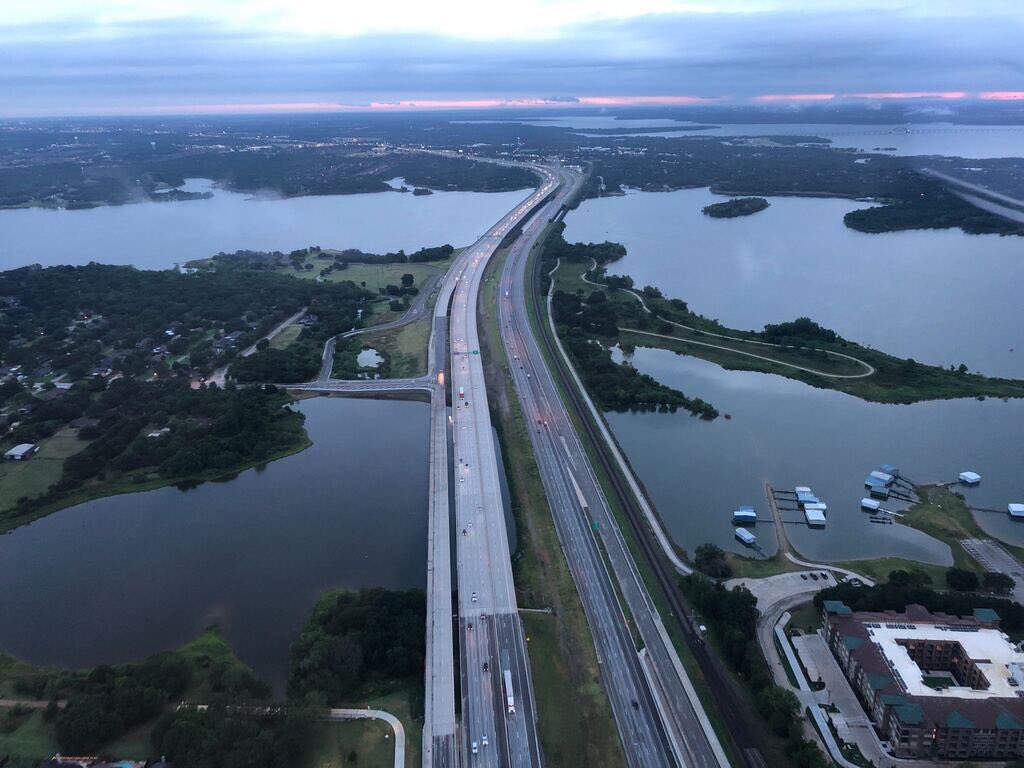 SDaviesNBC5's tweet image. 6:37am- Lewisville traffic is pretty light this morning. Beautiful picture of the Lake Lewisville Bridge from the Texas Sky Ranger. @nbcdfw #DFWTraffic