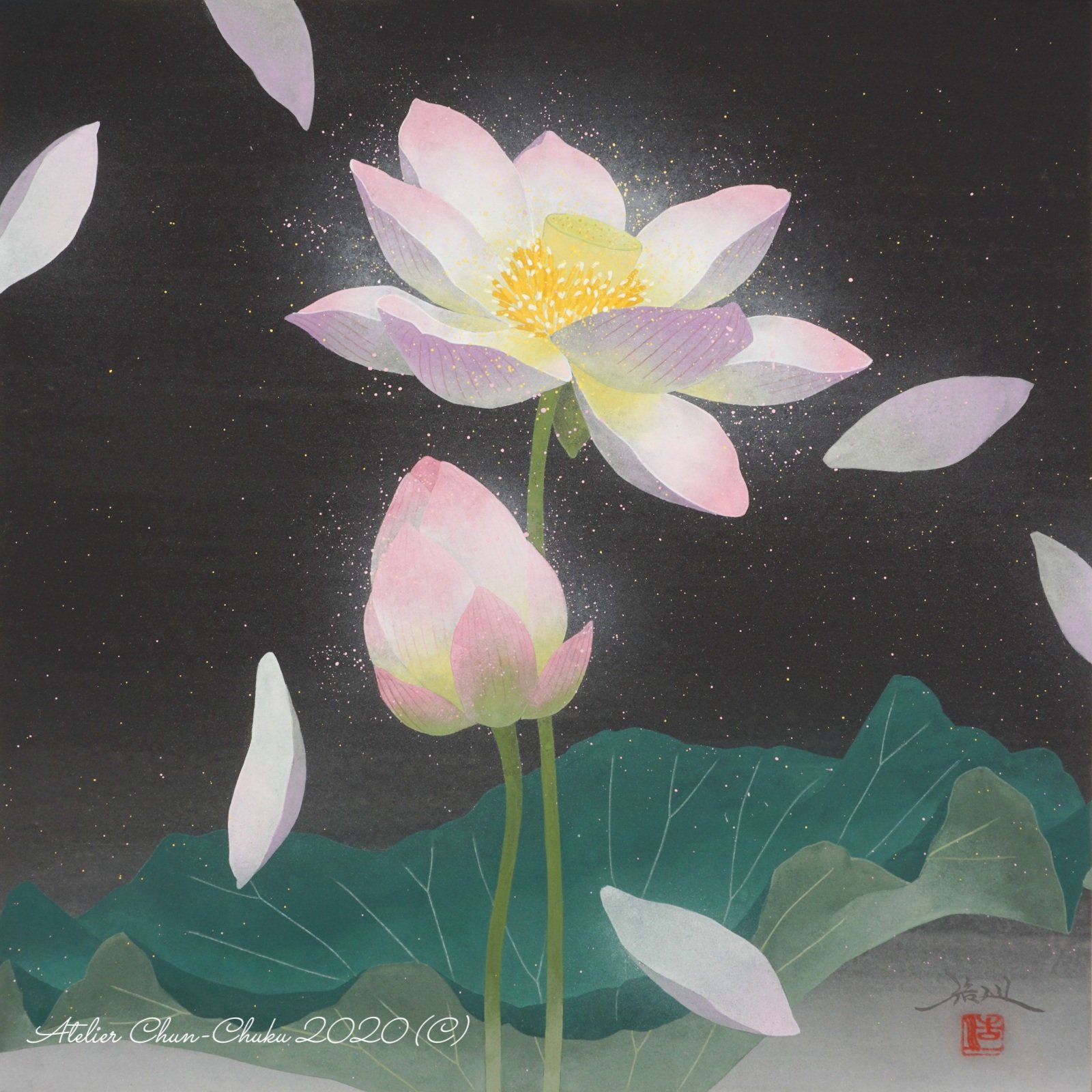 蓮の花（絵画） 蓮の絵画 6 (40X80CM) | セオアートギャラリー