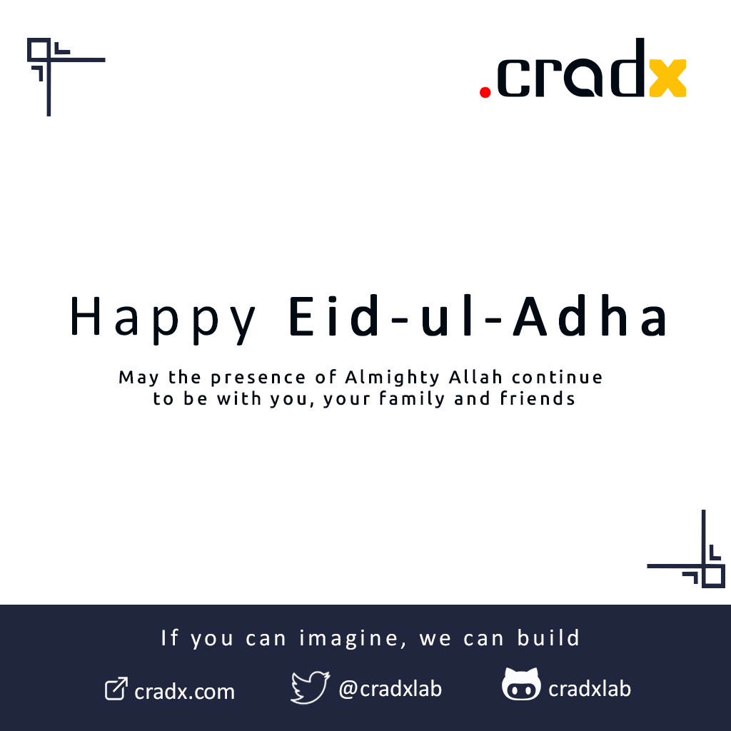 cradxlab's tweet photo. Happy #EidAlAdha 
May the presence of Almighty Allah continue to be with you, your family, and friends.  
From all of us at #cradx
#EidAlAdha #EidMubarak #EidAdhaMubarak https://t.co/v65TNx6n5M