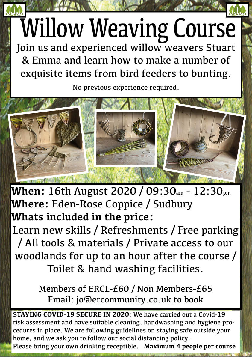 ERCTIps's tweet photo. Wonderful Willow weaving outdoor course at our Sudbury retreat. Further dates may be added at Brickmakers Wood if there is enough interest. Email jo@ercommunity.co.uk to book or express interest.
#Willowweaving #willow #skills #outdooronly https://t.co/z88GRHD67Y
