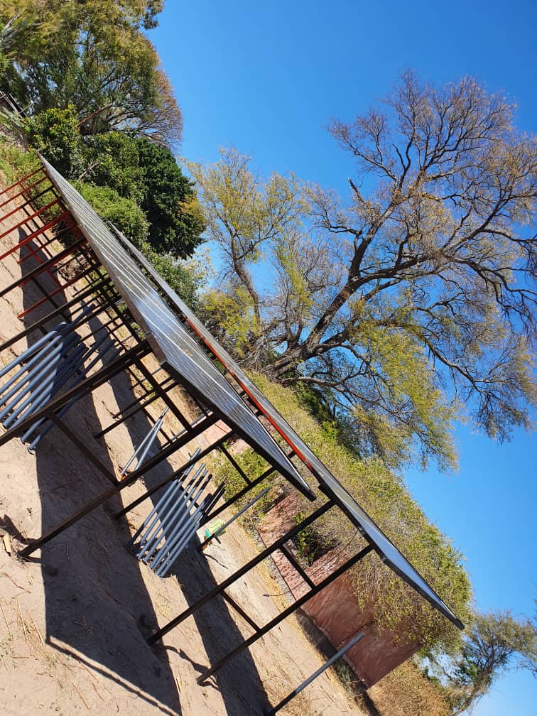 ppcrzambia's tweet photo. Solar Field Irrigation Scheme in Mwandi, Western Province shaping up. Powered by 32 panels and will run on a 10horse power solar pump placed on a floating pontoon. Improving adaptive capacities of the vulnerable.
#PPCR, #PPCRZambia #SCReBs #SCRiKA #TRALARD #NPCU @Think2044 #MNDP https://t.co/ETlCl4nqHS
