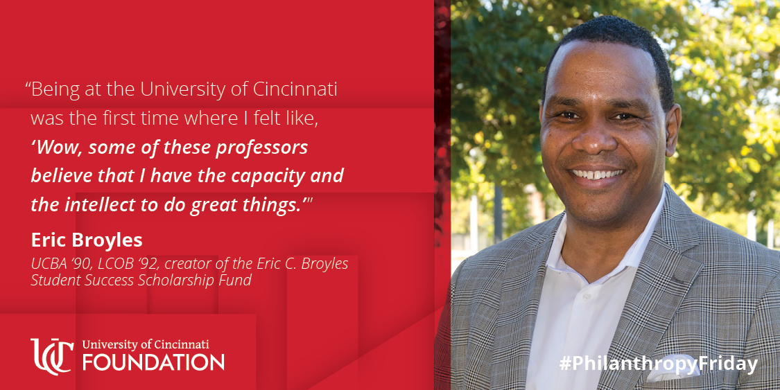uofcincyfound's tweet image. Read about @uofcincyfound trustee @ericbroyles at on.uc.edu/2PaQnys. @UCBlueAsh @uofcincyalumni #PhilanthropyFriday #NextNowUC