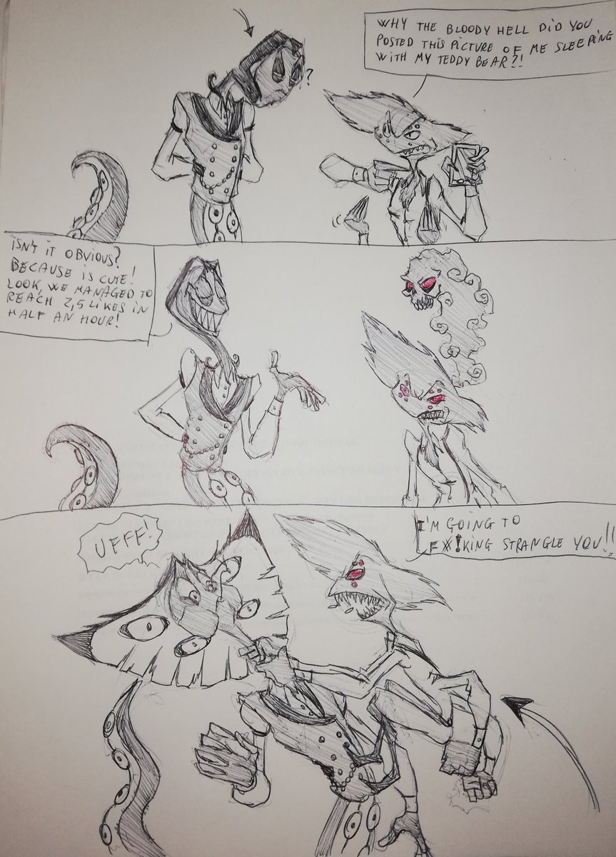 Ecol_sketchart's tweet photo. #PentiousWeek day 5, Sir Pentious fucking die p. 2, and this time is not an enemy who harm him 😉 (the second panel is the evidence of the crime)🐍🕷️ #hazbinhotel #SirPentious #Arackniss #PentNiss https://t.co/I9goKMKaCo