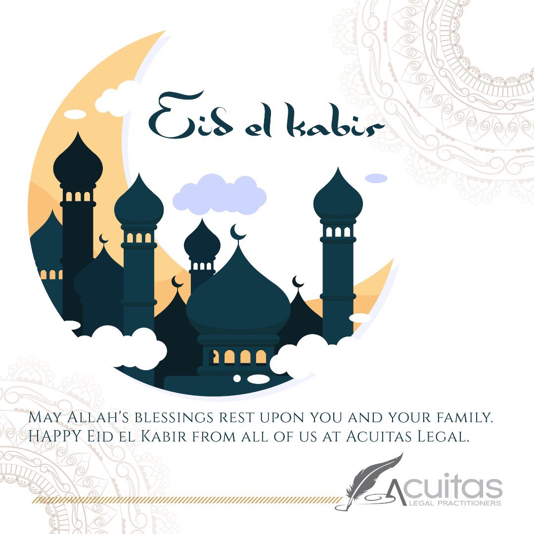 AcuitasLegal's tweet photo. Happy Eid-El Kabir to you all from all of us at Acuitas Legal.
#eidelkabir #eidelkabirinnigeria
#businessesinnigeria #smeslagos #nigerianbusinessowners #naijastartups #startupng #nigerianlawschool #naijalawyer
#lagosbusiness #lagoslawfirm #wearamask #savelives #acuitaslegal https://t.co/8PRp1HAeT8