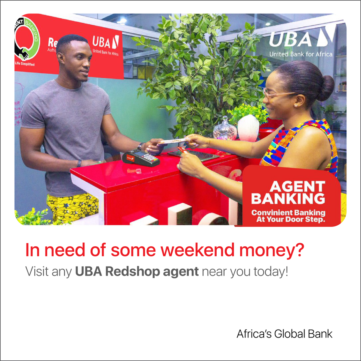 UBAUganda's tweet photo. Open an account, Make quick deposits, withdraws, pay bills, buy airtime, and other transactions using the UBA Redshop agent banking. Follow the link https://t.co/rdHEoc164f to our website and locate an agent closest to you today; 

#AgentBanking #RedShop https://t.co/k5WBKttqnP