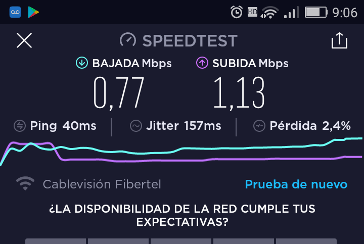 Hola @CableFibertel. Hace un año que pago por un servicio de 50M. No solamente en su momento lo dieron de baja porque sí, y sin avisar, sino que rara vez se alcanzó esa velocidad.
Siempre estuvo por debajo. Pero esta mañana, con las velocidades propias del año 2010, me harté.