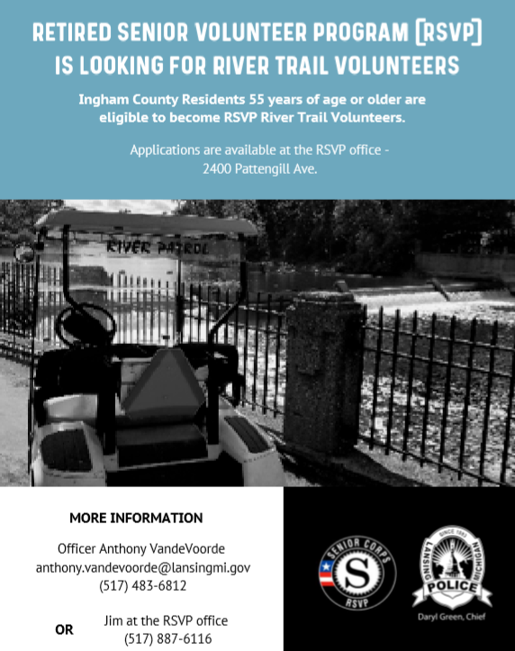 LansingPolice's tweet photo. Lansing River Trail Patrol needs VOLUNTEER'S!
Have fun all day cruising the 20 miles of Lansing's Amazing River Trail - Apply today! #BePartOfTheCommunity #LoveLansing https://t.co/lEKZhF4Fk4