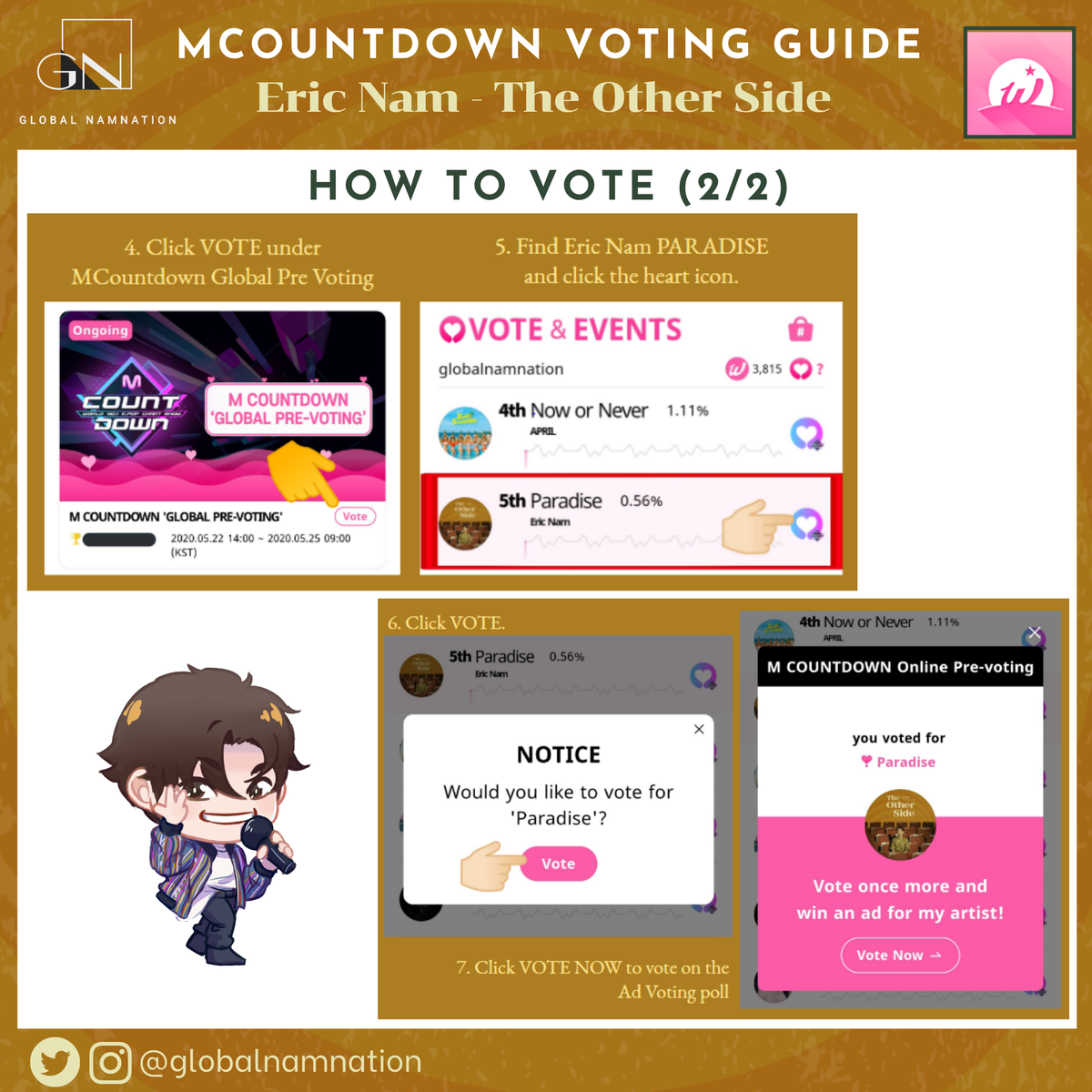 WHOSFAN   #VotingGuide (3/3) #EricNamScheduleEric Nam's Activities for July 31, 2020.Don't forget to vote Eric Nam on MWAVE and WHOSFAN for MNet Countdown. Please see separate guidelines.  #EricNam  #에릭남  #TheOtherSide  #ParadiseWithEricNam