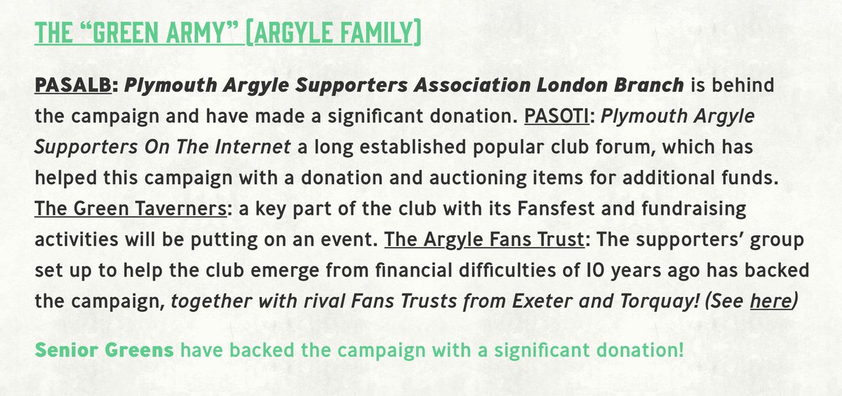 The Argyle  #GreenArmy supports our campaign!  @SeniorGreens  @TheArgyleTrust  @greentaverners