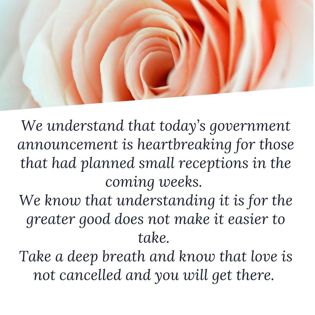 Another set back for the weddings and events industry and more heartbroken couples. Whilst we understand that it is a necessary step in the fight against corona virus, it doesn’t help the industry or our clients. 
.
.
#whataboutweddings #forgotten #events #eventprofs #weddings