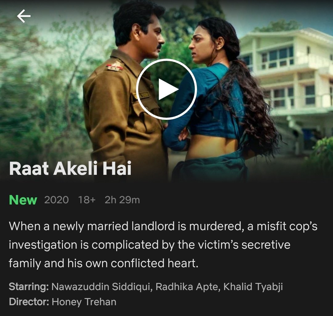 The film follows a small town cop who is summoned to investigate the death of a politician which gets complicated by the victim's secretive family and his own conflicted heart.

Streaming only on Netflix.

#RaatAkeliHai #netflix #RaatAkeliHaiTrailer #mystery #recommended
