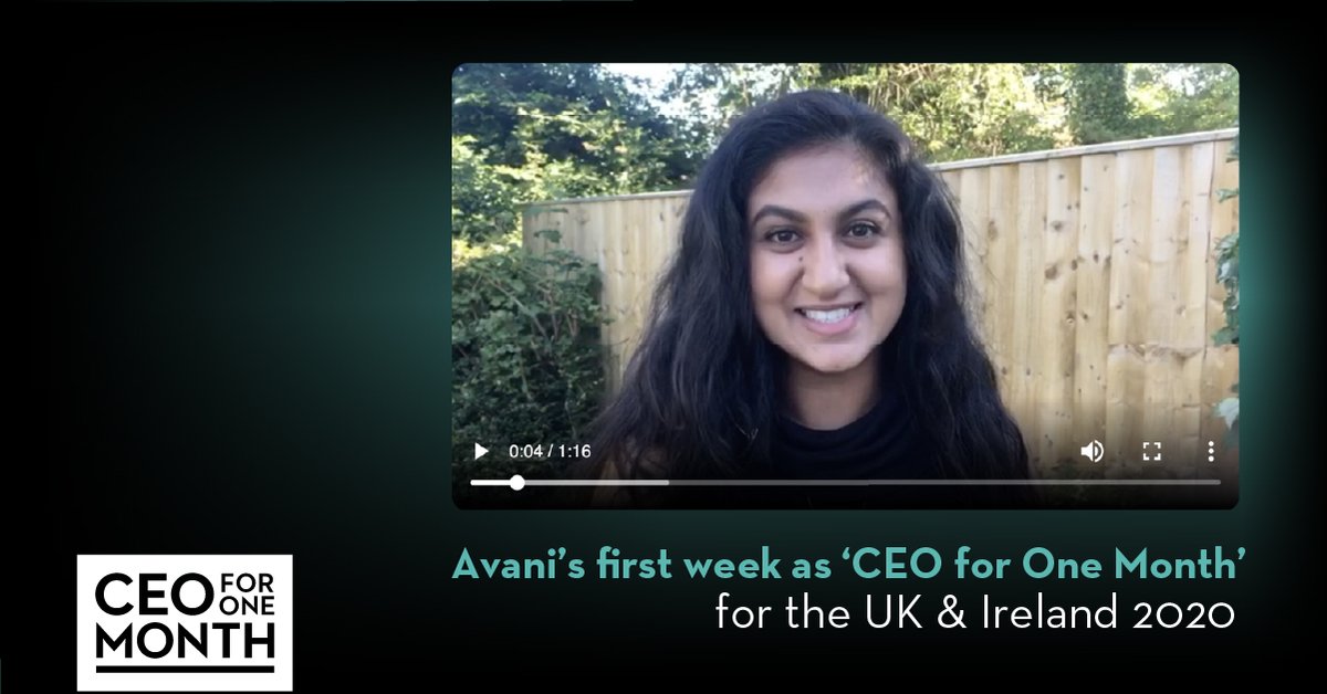 Check out Avani's first video blog on her experiences and learnings so far as the UK &amp; Ireland "CEO for One Month" bit.ly/3fhWAU2 #CEOforOneMonth