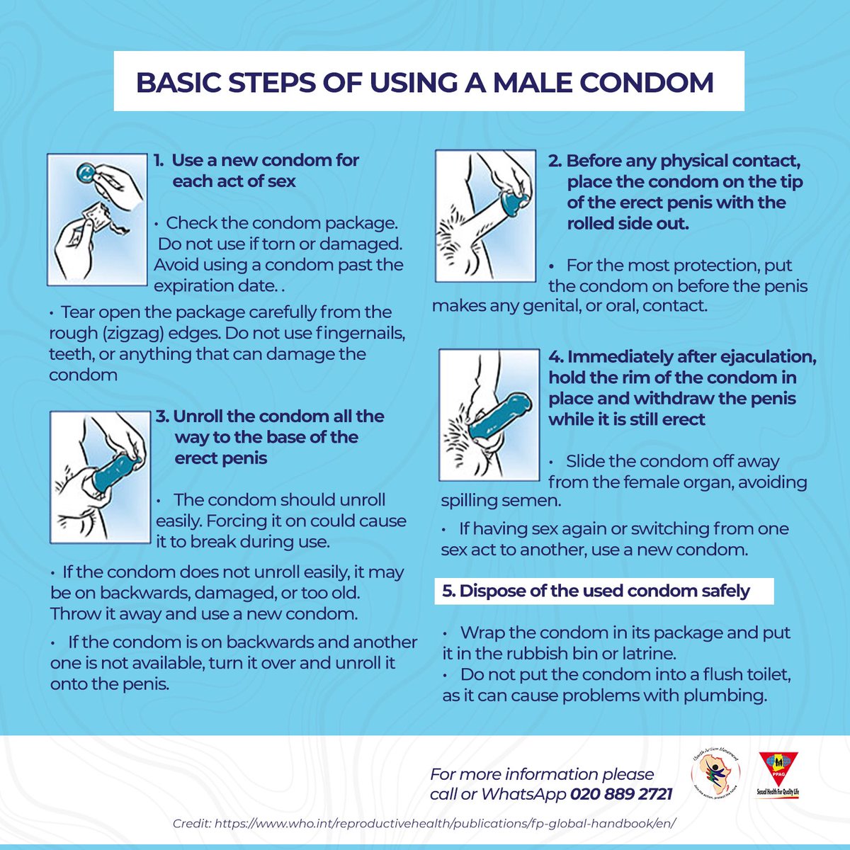 PPAGGhana's tweet image. For a maximum protection against pregnancies and STIs including HIV, please observe these basic steps in using the Male Condom . 👇🏾

#KnowYourFPMethod #SexualHealth4QualityLife