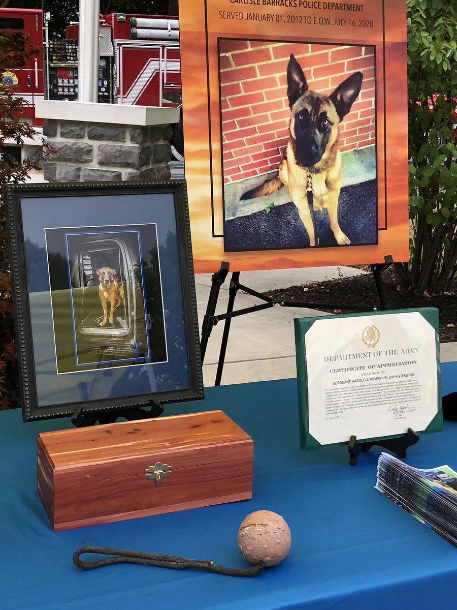 GaryShermanNews's tweet photo. A Memorial Service for K-9 officer Brutus is being held at the Cumberland County Law Enforcement Memorial. Brutus was diagnosed n with cancer in mid-July and because of the pain Brutus was enduring, he was humanely euthanize. @CBS21NEWS https://t.co/djFZypLLhC