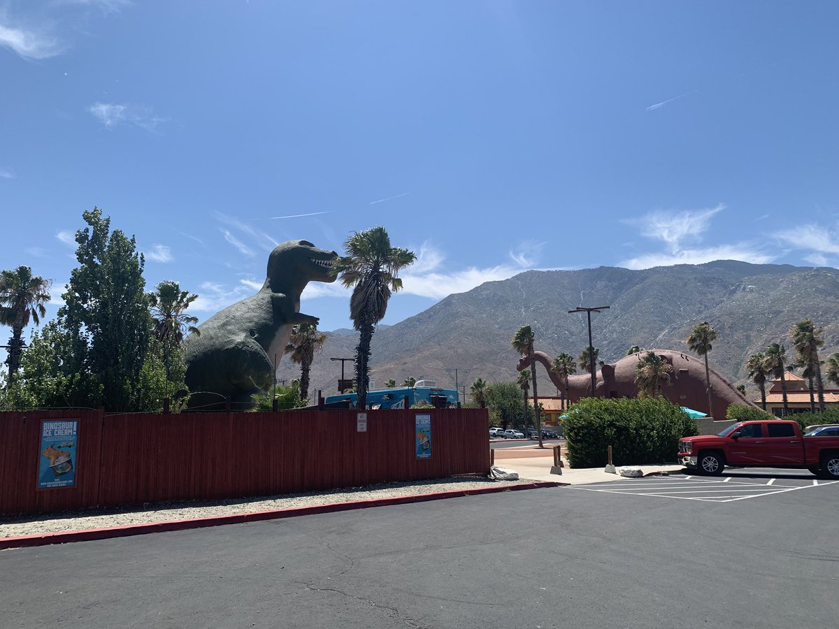 The Cabazon Dinosaurs! Perfect because you can really see all you want to see from the parking lot. It is cool to go inside the T-Rex but it requires you to give money to a creationist museum so I don’t feel too bad skipping.
