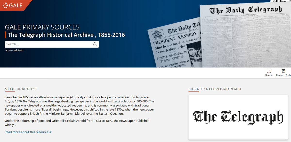 Gale_Martin's tweet photo. Academics and students @NULibrary have trial access to The Telegraph Historical Archive 1855 – 2016. Access through the link

https://t.co/dEgBnIAAZ5 

And cross-searchable with The Times &amp; The Daily Mail Historical Archives on 

https://t.co/QZ3bw2DZpw 

@NorthumbriaHist  @NBSNU https://t.co/zRekomfWLA